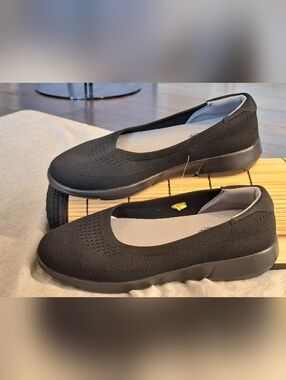 New Dearfoam Energy Walk Black Cozy Comfort  Shoes Flat Sz 8